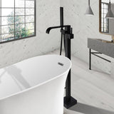 Load image into Gallery viewer, Half Arching Spout Freestanding Bathtub Faucet With Square Knob in Matte Black - SeeiHome