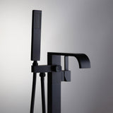 Load image into Gallery viewer, Half Arching Spout Freestanding Bathtub Faucet With Square Knob in Matte Black - SeeiHome