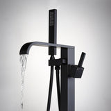 Load image into Gallery viewer, Half Arching Spout Freestanding Bathtub Faucet With Square Knob in Matte Black - SeeiHome