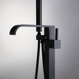 Load image into Gallery viewer, Half Arching Spout Freestanding Bathtub Faucet With Square Knob in Matte Black - SeeiHome