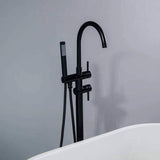 Load image into Gallery viewer, Freestanding Floor Mount Tub Faucet with Curved Spout and Handheld Cylinder Shower - SeeiHome