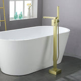 Load image into Gallery viewer, Right Angled Spout Freestanding Bathtub Faucet With Square Knob in Matte Black - SeeiHome