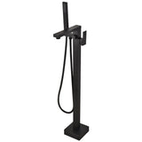 Load image into Gallery viewer, Right Angled Spout Freestanding Bathtub Faucet With Square Knob in Matte Black - SeeiHome