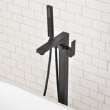 Load image into Gallery viewer, Right Angled Spout Freestanding Bathtub Faucet With Square Knob in Matte Black - SeeiHome