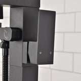 Load image into Gallery viewer, Right Angled Spout Freestanding Bathtub Faucet With Square Knob in Matte Black - SeeiHome
