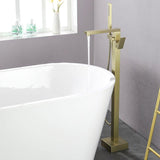 Load image into Gallery viewer, Right Angled Spout Freestanding Bathtub Faucet With Square Knob in Matte Black - SeeiHome