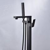 Load image into Gallery viewer, Right Angled Spout Freestanding Bathtub Faucet With Square Knob in Matte Black - SeeiHome