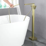 Load image into Gallery viewer, Right Angled Spout Freestanding Bathtub Faucet With Square Knob in Matte Black - SeeiHome