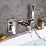 Load image into Gallery viewer, Waterfall Wall-Mount Square Handle Bathtub Faucet with Handshower in Brushed Gold Finish - SeeiHome