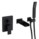 Load image into Gallery viewer, Waterfall Wall-Mount Square Handle Bathtub Faucet with Handshower in Brushed Gold Finish - SeeiHome
