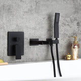 Load image into Gallery viewer, Waterfall Wall-Mount Square Handle Bathtub Faucet with Handshower in Brushed Gold Finish - SeeiHome