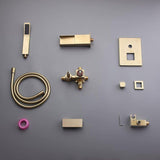 Load image into Gallery viewer, Waterfall Wall-Mount Square Handle Bathtub Faucet with Handshower in Brushed Gold Finish - SeeiHome