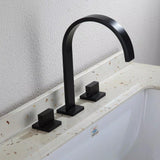 Load image into Gallery viewer, Flat Curved Gooseneck Bathroom Faucet with 2 Square  Handle  in Modern 8 in. Matte-Black - SeeiHome