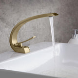 Load image into Gallery viewer, Curved bathroom sink faucet Solid Brass 1-Handle Gooseneck Spout Faucet with Pop Up Drain in Matte Black - SeeiHome