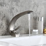 Load image into Gallery viewer, Curved bathroom sink faucet Solid Brass 1-Handle Gooseneck Spout Faucet with Pop Up Drain in Matte Black - SeeiHome