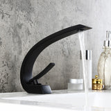 Load image into Gallery viewer, Curved bathroom sink faucet Solid Brass 1-Handle Gooseneck Spout Faucet with Pop Up Drain in Matte Black - SeeiHome