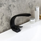 Load image into Gallery viewer, Curved bathroom sink faucet Solid Brass 1-Handle Gooseneck Spout Faucet with Pop Up Drain in Matte Black - SeeiHome