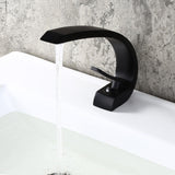 Load image into Gallery viewer, Curved bathroom sink faucet Solid Brass 1-Handle Gooseneck Spout Faucet with Pop Up Drain in Matte Black - SeeiHome