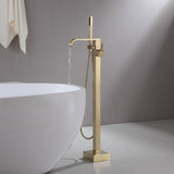 Load image into Gallery viewer, Half Arching Spout Freestanding Bathtub Faucet With Square Knob in Matte Black - SeeiHome