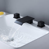 Load image into Gallery viewer, Flat Waterfall Spout Bathroom Sink Faucet Square Double Handle Solid Brass - SeeiHome