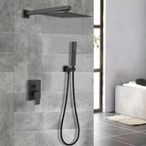 Load image into Gallery viewer, Pressure Balance Valve,Shower System with 10 in.ultra thin air injection Square Rainfall  showerhead and Handheld square shower in Matte Black - SeeiHome