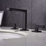 Load image into Gallery viewer, Right-angled Spout Deck Mounted Bathroom Sink Faucet Double Handle Solid Brass - SeeiHome