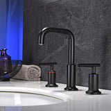 Load image into Gallery viewer, 360 Swivel Spout Widespread 2-Handle High-Arc Bathroom Faucet with Ceramic Disk Valve in Matte Black - SeeiHome